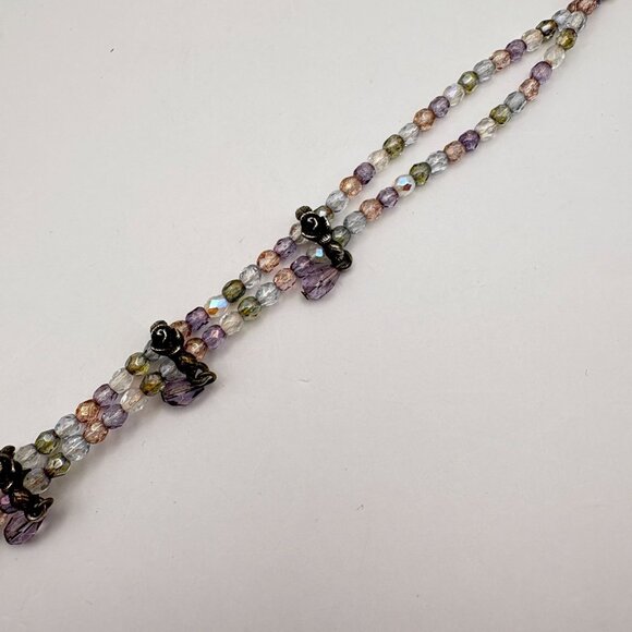 1928 Multicolor Beaded Choker Necklace With Bronze Chain Floral Accents - Picture 10 of 11